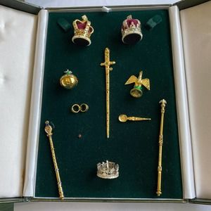 Vintage Royal Family Miniature Crowns and Regalia Box Set
